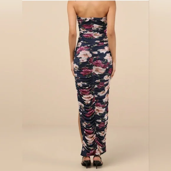 Lulu's Strapless Floral Maxi Dress - Navy and Pink - Picture 6 of 8